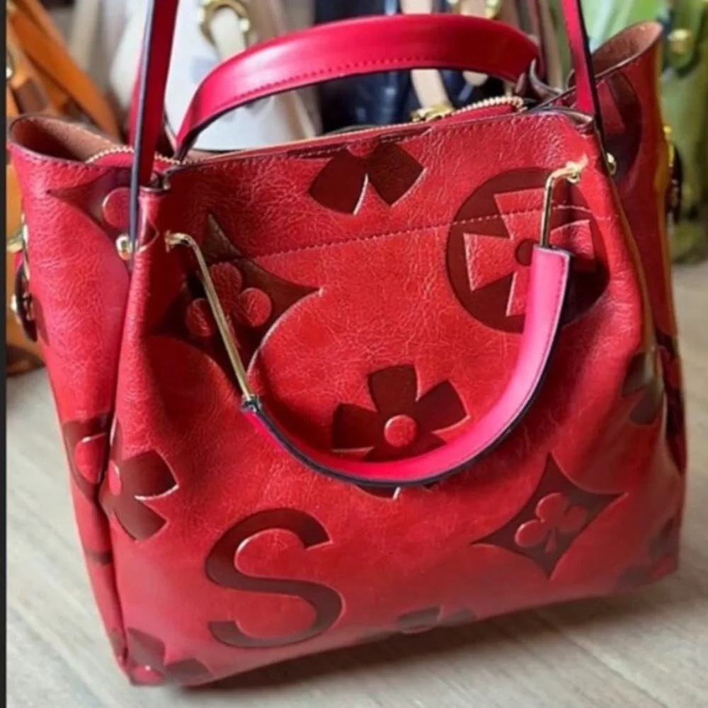 NEW Designer Luxury Red Leather Purse Embossed Nanogram Crossbody Viral Tiktok
